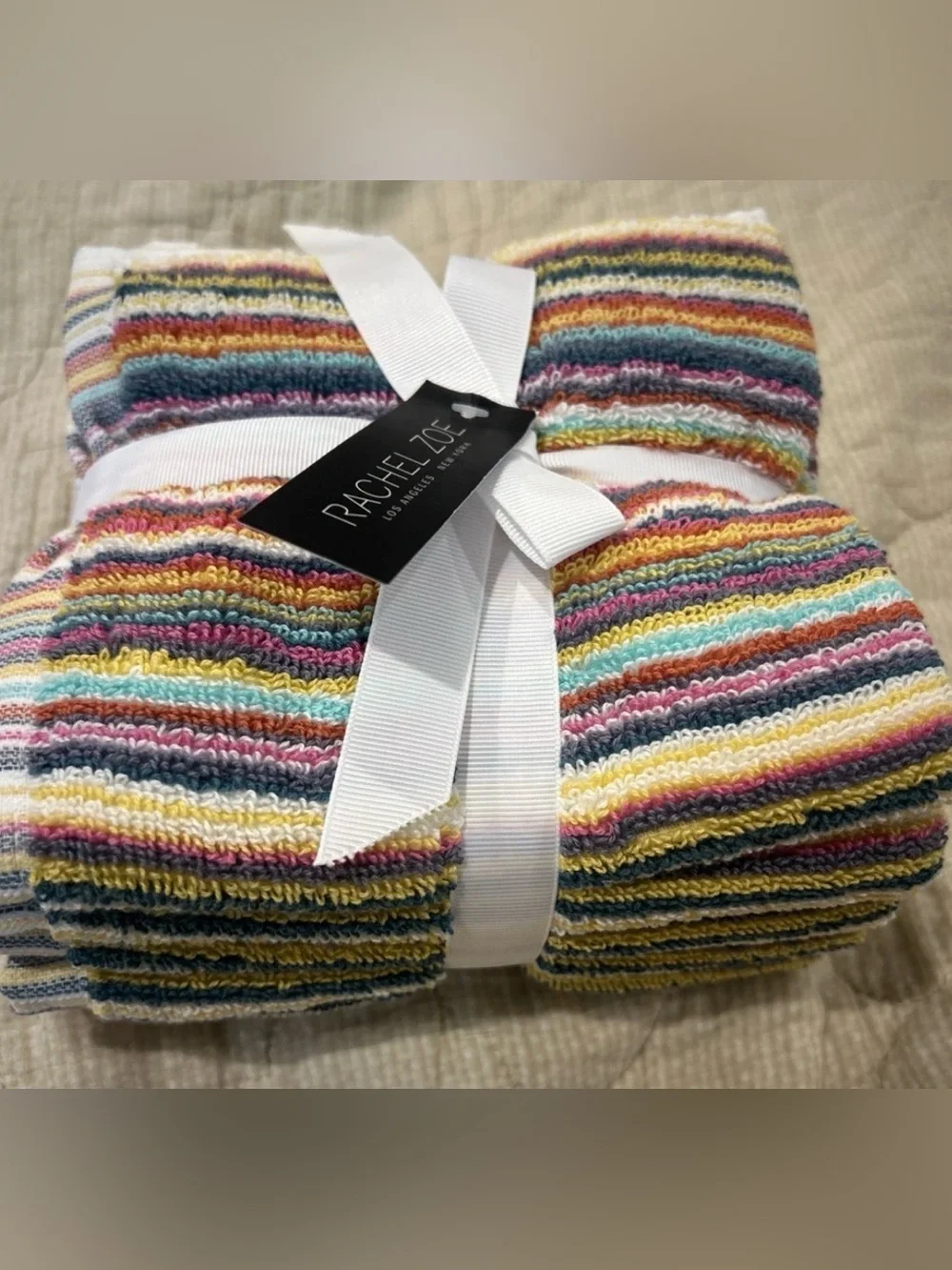 Rachel Zoe Striped Rainbow Multicolored 4 PC Washcloth Set